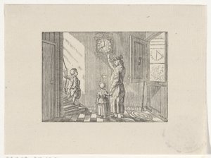 男は男の子と女の子におじいさんの時計で時間を教えて 作： Hendrik Numan
