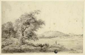 カップルと犬のいる風景 作： Hendrik Pieter Koekkoek