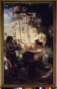 若い奴隷の歌。 Henryk Siemiradzki (1843-1902) の絵画、キャンバスに油彩