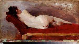 休憩中のモデル。 Henryk Siemiradzki (1843-1902) の絵画、キャンバスに油彩 作： Henryk Siemiradzki