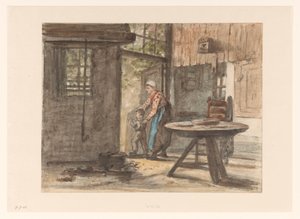 手仕事の女性と子供 作： Hendrik Valkenburg