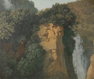 イタリアの滝のある生い茂った崖、おそらくチボリ 作： Hendrik Voogd (attributed to)