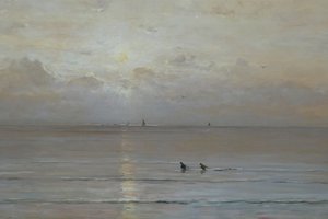 オランダ語：エビ漁師と夕日 作： ヘンドリック・ウィレム・メスダグ