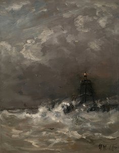 波を壊す灯台。 1900-07年頃 作： Hendrik Willem Mesdag
