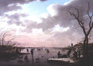 冬の風景、氷上の人物 作： Hendrik Willem Schweickhardt