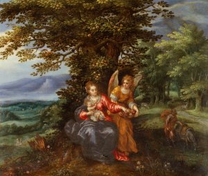 エジプトへの逃避の休息（銅に油彩） 作： Hendrik de Clerck