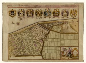 Hondsbossche Zeewering とペッテン近くの砂丘の地図 Dykgraaf and Hoogheemraetschap der Zeeweeringen den Hondsbossche と Duynen から Petten まで (オブジェクトのタイトル) 作： Hendrik de Leth