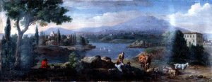 イタリア式風景画「牛飼いたちの休息 作： Hendrik van (studio of) Lint