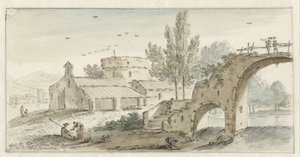 石橋のあるイタリア風の風景 作： Hendrik van der Straaten