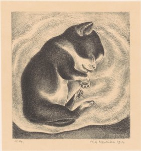 眠っている若い猫 作： Henk Henriët (signed by artist)