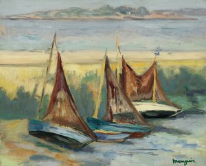 干潮時の帆船 作： Henri Charles Manguin