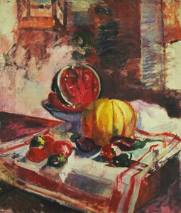 スイカのある静物; パステル調の自然のモルテ 作： Henri Charles Manguin