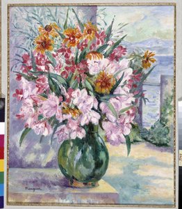 海の前のテラスの花の花瓶 1941年（絵画） 作： Henri Charles Manguin