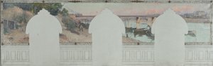 アスニエール市庁舎のスケッチ：夏。アズニエールのセーヌ川、1900年頃（油彩、インク、キャンバス）