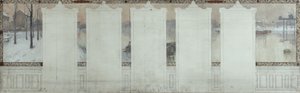 アスニエール市庁舎のスケッチ：冬。アズニエールのセーヌ川、1900年頃（油彩、インク、キャンバス） 作： Henri Gaston Darien