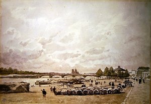 パリのベルシー埠頭（水彩画） 作： Henri Joseph Harpignies