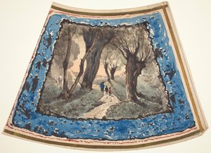 風変わりな人物やサルたちが縁取りする森の小道を歩く旅人たち 作： Henri-Joseph Harpignies