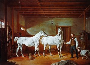 スチュイブサント家の馬小屋、1854年頃（カラーリトグラフ） 作： Henri (after) Delattre