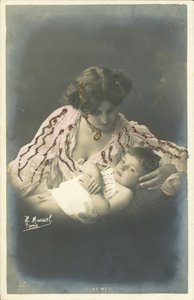 母親と一緒の子供（カラー写真） 作： Henri (after) Manuel