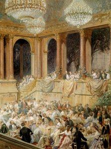 ナポレオン3世によるチュイルリーへの接待。アンリ・バロン（1816-1885）による水彩画 作： Henri Baron
