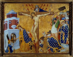 シャンモールのシャルトルーズ教会のためのサン・ドニの祭壇画（1416年完成） パリのサン・ドニの磔刑と断頭刑の場面 - アンリ・ベルショース（1380-1440）による木の上の絵画をキャンバスに移したもの 1416 Sun 1,32x2,11m 作： Henri Bellechose