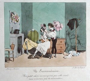 義務以上の献身」『Vues de Paris; esquisses morales et philosophiques』の挿絵、19世紀初頭（カラーリトグラフ） 作： Henri Bonaventure (after) Monnier