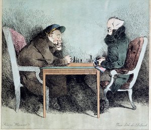 ヘンリー・モニエ（1805-1877）のチェスプレイヤーの版画 作： Henri Bonaventure Monnier