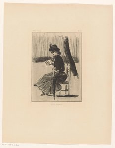 外の椅子に本と傘を持つ女性 プチクロッキー5（タイトルにオブジェ） 作： Henri Boutet