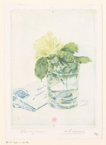 バラの花瓶の横にある手紙 作： Henri Charles Guérard (signed by artist)