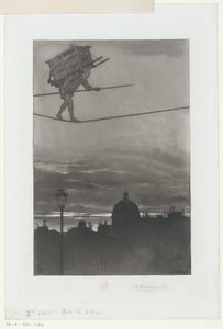 街の上に荷物を背負った綱渡り タイトルページ: Henri Béraldi, Les Graveurs du XIXe siècle (...), 1888 作： Henri Charles Guérard (signed by artist)