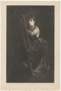 イーゼルの前に立つエヴァ・ゴンザレスの肖像 作： Henri Charles Guérard (signed by artist)