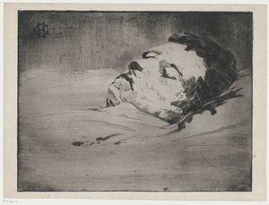 死の床にいる見知らぬ男の肖像 作： Henri Charles Guérard (signed by artist)