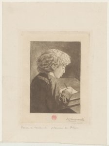書く少年 作： Henri Charles Guérard (signed by artist)
