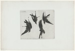 壁からぶら下がっている 4 つの死んだカラス 作： Henri Charles Guérard (signed by artist)