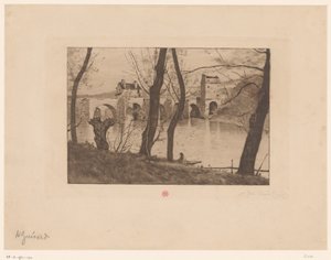 Mantes-la-Jolie の橋の眺め 作： Henri Charles Guérard