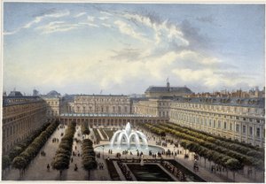 パレ・ロワイヤルの庭園、1820年頃、クルボアジェの「Vues de Paris」（1827年）より