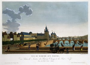 花市場、交換用の橋と新しい橋の眺め - Courvoisierの「Vues de Paris」にて 作： Henri Courvoisier Voisin