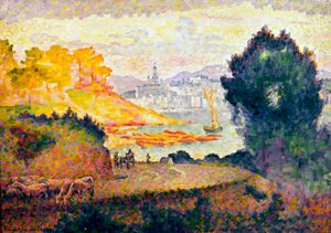 マントンの眺め、1899-1900 作： Henri Edmond Cross