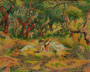 コルク樫の下の二人の裸の女性 作： Henri Edmond Cross