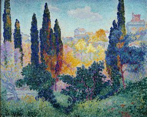 Les cypres à Cagnes 絵画 アンリ・クロス・ドラクロワ（Henri Edmond Cross）（1856-1910） 1908年 日 0,81x1 m パリ、オルセー美術館蔵 作： Henri Edmond Cross