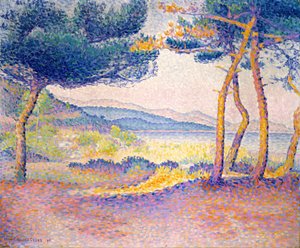 海岸沿いの松、1896年。 作： Henri Edmond Cross