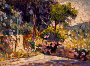 花の咲くテラス、1905 作： Henri Edmond Cross