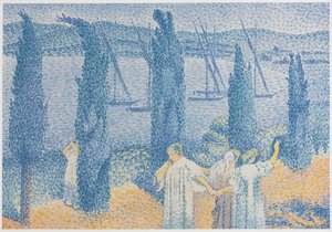 糸杉のある遊歩道の風景、ラプロムナードペイサージュオサイプレス、1897年。 作： Henri Edmond Cross