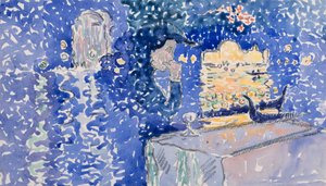 ヴェネツィア：贖い主の祭典の夜、1903（白い織り紙に鉛筆でトイレ） 作： Henri Edmond Cross