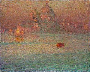 花火 - ヴェネツィアの冬の朝 - アンリ・ル・シダネール (1862-1939) の絵画、キャンバスに油彩 作： Henri Eugene Augustin Le Sidaner