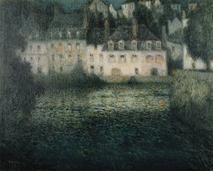 月明かりの下で川沿いの家;カンペルレのリヴィエール・オ・クレア・ド・ルネの家 作： Henri Eugene Augustin Le Sidaner