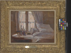 ベッドルーム（木に油彩） 作： Henri Eugene Augustin Le Sidaner