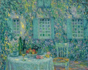 テーブルの上。葉の上の太陽」、「ガーベロイ」 - ル・シダネル、アンリ（1862-1939）の絵画 作： Henri Eugene Augustin Le Sidaner