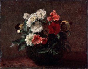 ファイアンス花瓶の花。 アンリ ファンタン ラトゥール (ファンタン ラトゥール) の絵画 作： Ignace Henri Jean Fantin Latour