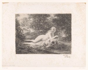 森の小川の近くの水差しを持つニンフ La source dans les bois (オブジェクトのタイトル) 作： Ignace Henri Jean Fantin Latour